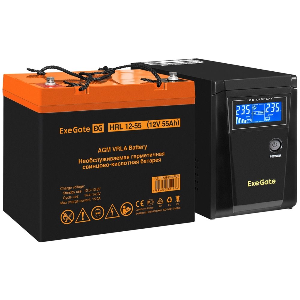 ИБП ExeGate SineTower SZ-600.LCD.AVR.1SH + HRL 12-55 (55Ач) детальное изображение - 1