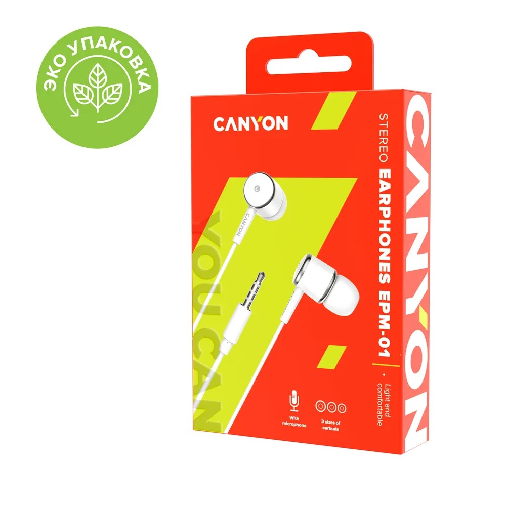 Проводные наушники Canyon CNE-CEPM01, Белый детальное изображение - 3