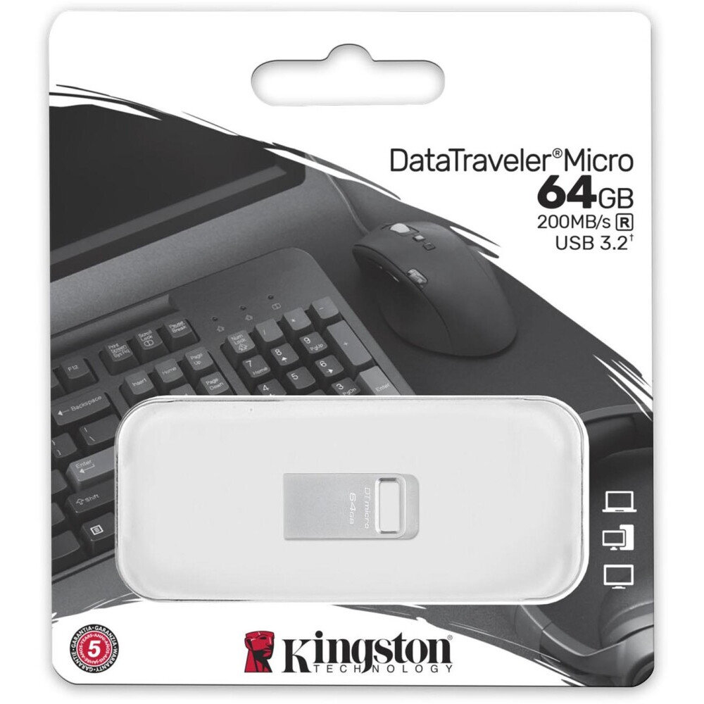 USB Flash накопитель Kingston DataTraveler Micro G2 (DTMC3G2/64 ГБ) 64 ГБ, серебряный детальное изображение - 3