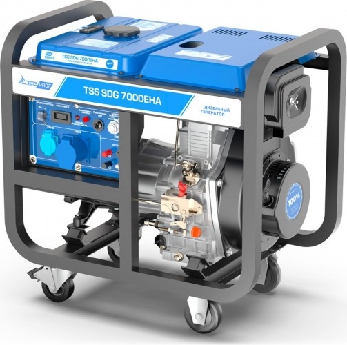 Генератор дизельный с воздушным охлаждением ТСС SDG 7000EH3A 100034, открытый, 6.5 кВт, Синий детальное изображение - 1