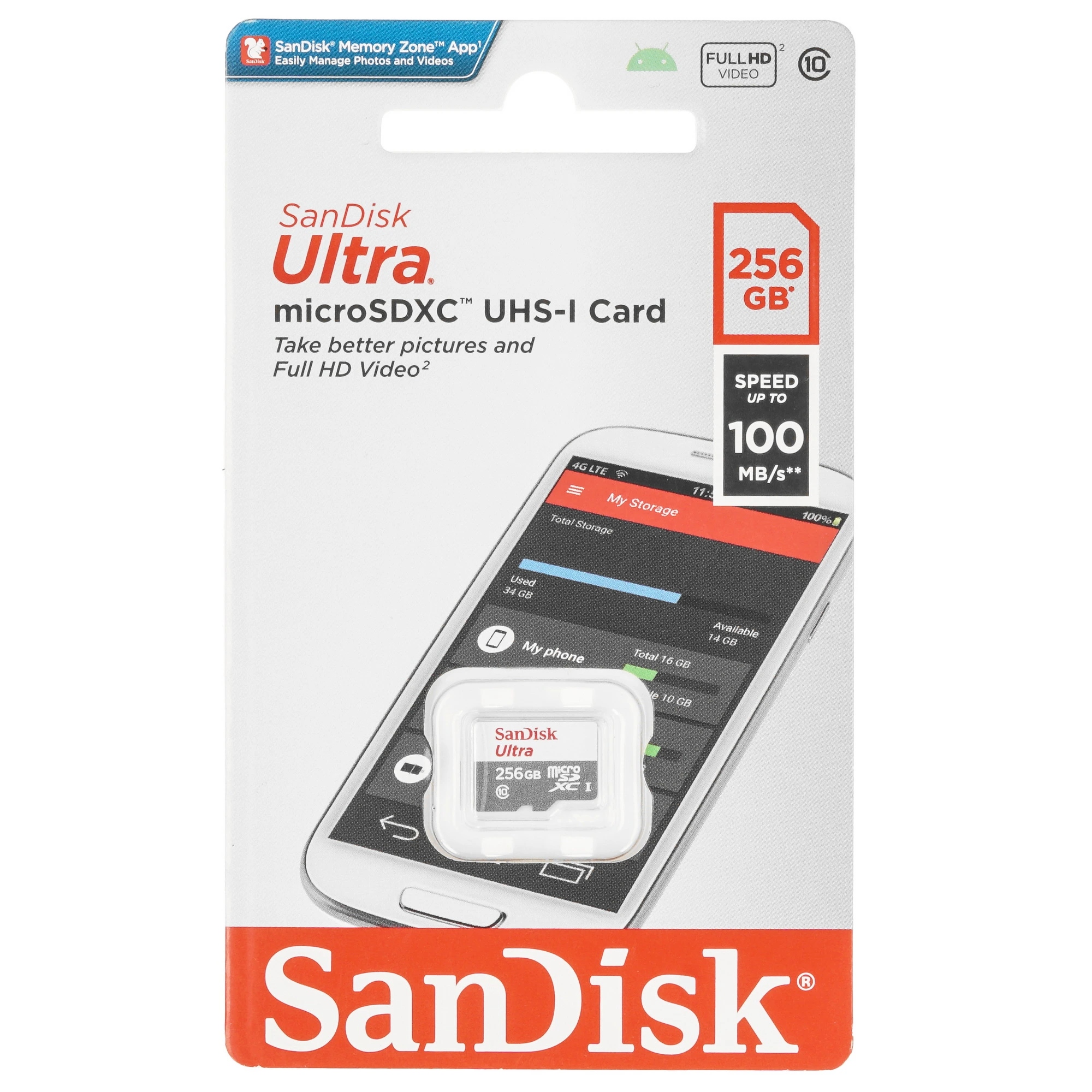 Карта памяти SanDisk Ultra MicroSD (SDSQUNR-256G-GN3MN), 256 Гб детальное изображение - 1