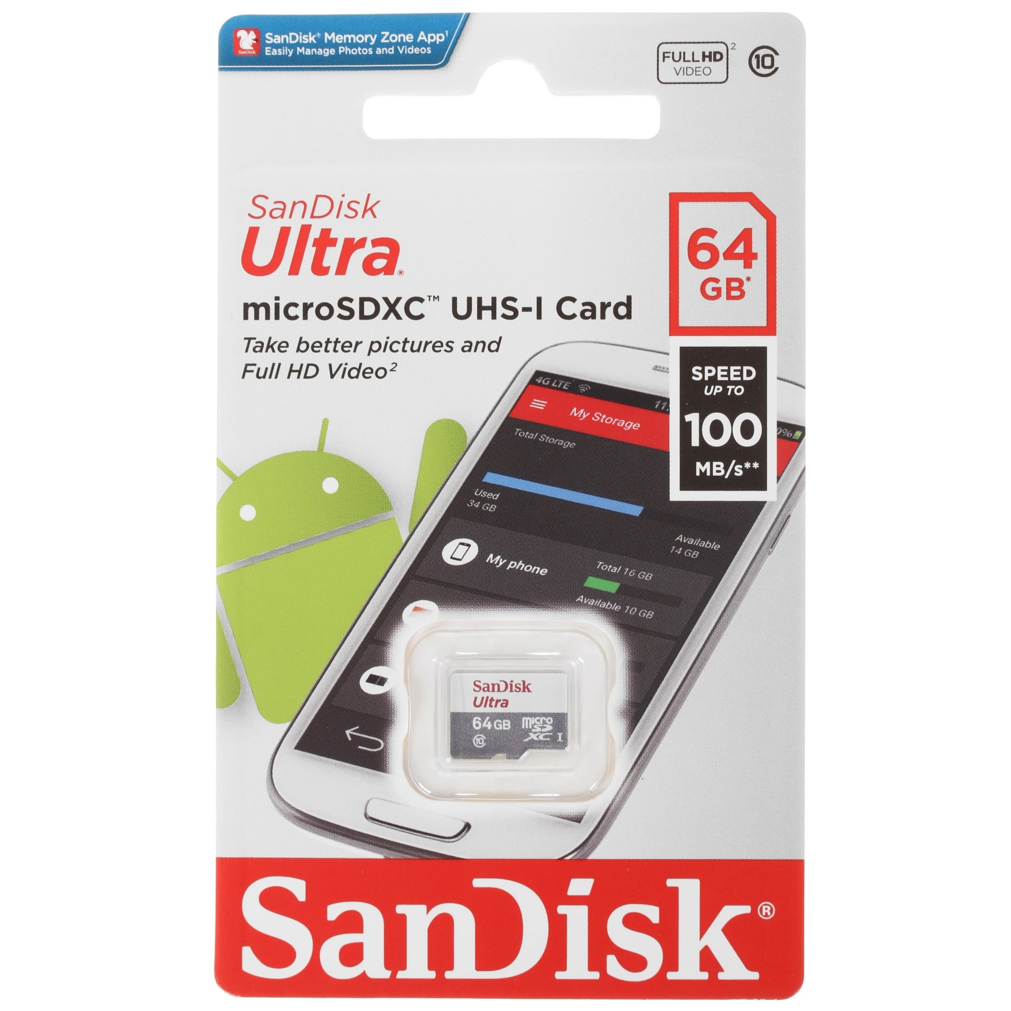 Карта памяти SanDisk Ultra MicroSD (SDSQUNR-064G-GN3MN), 64 Гб детальное изображение - 1