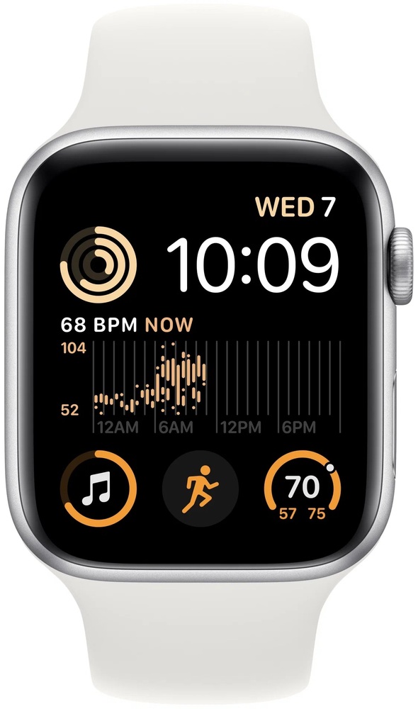 Смарт-часы Apple Watch SE 2022 44 мм, Silver Aluminum Case with White Sport Band, Серебристый/Белый №2