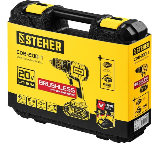Бесщеточная дрель-шуруповерт STEHER CDB-200-1, 20 В, 45 Нм, 2 А·ч детальное изображение - 10