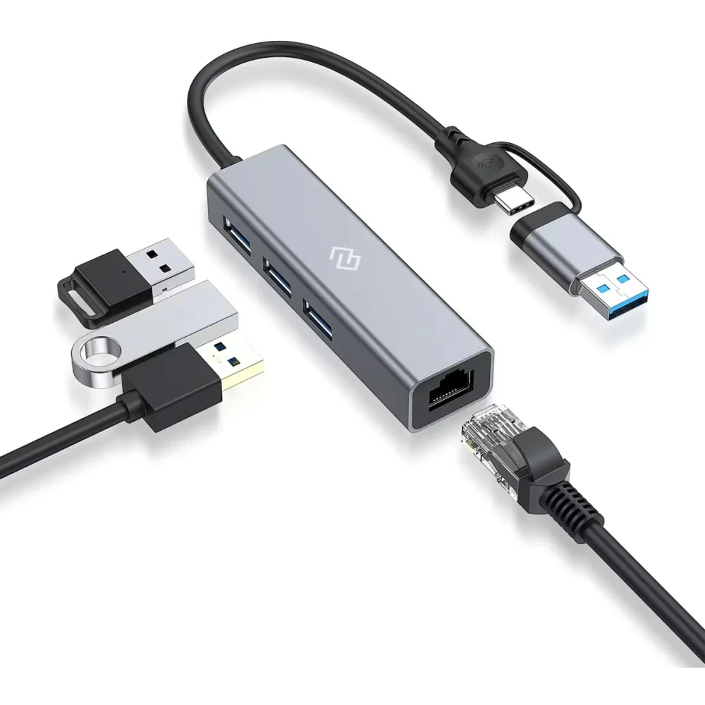 USB-концентратор Digma DHUB-LAN-4PORT, Серый детальное изображение - 1