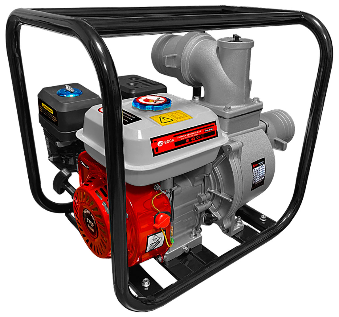 Бензиновая мотопомпа Edon WP-100, 1200 л/мин, 100 мм, напор 22 м, d=100 мм, 5150 Вт, Красный детальное изображение - 1