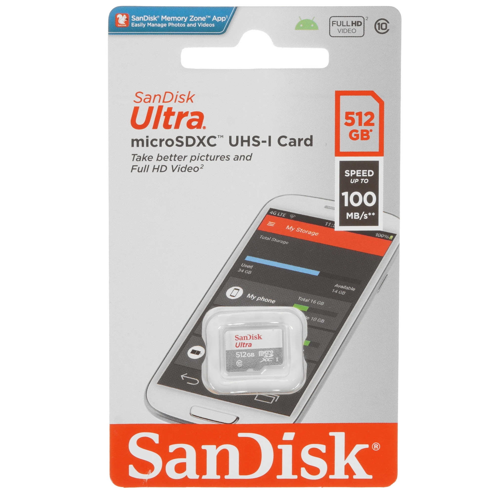 Карта памяти SanDisk Ultra MicroSD (SDSQUNR-512G-GN3MN), 512 Гб детальное изображение - 1