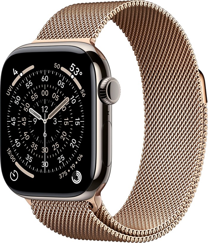 Умные часы Apple Watch Series 11 42 мм, Natural Titanium Case with Gold Milanese Loop, GPS + Cellular, Серебристый/Золотой №1