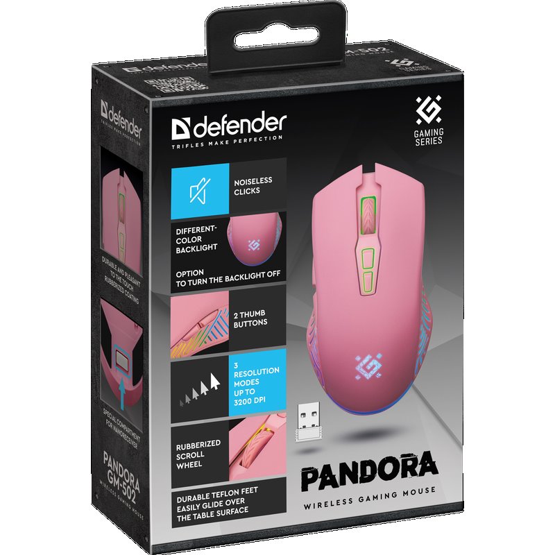 Мышь Defender Pandora GM-502  (52501), Розовый детальное изображение - 3