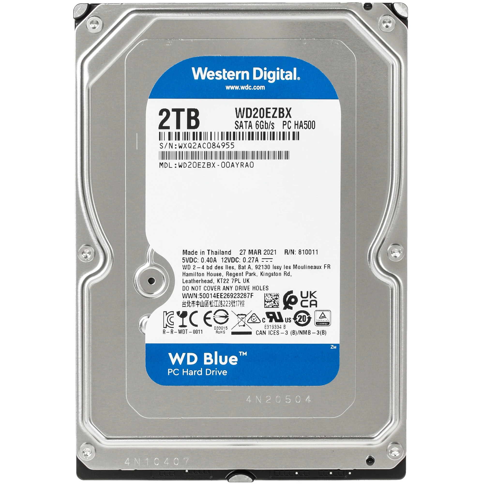 Жёсткий диск WD Blue WD20EZBX, SATA-III, 7200 об/мин, 2 ТБ детальное изображение - 1