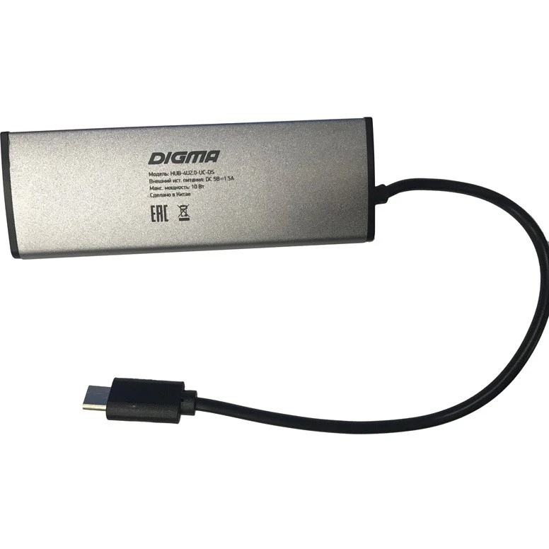 USB-концентратор Digma HUB-4U2.0-UC-DS, Серебристый детальное изображение - 2