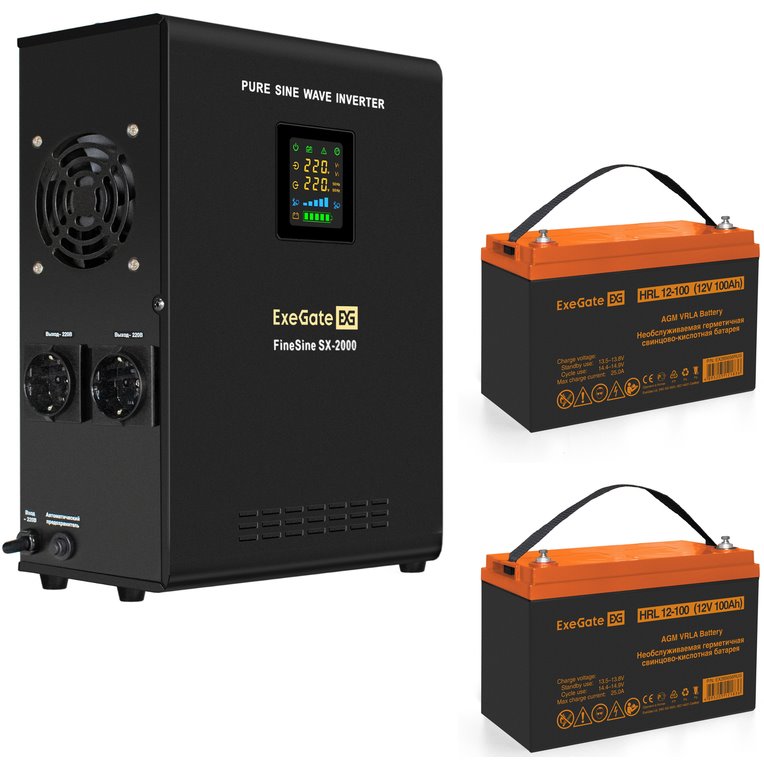 ИБП ExeGate FineSine SX-2000.LCD.AVR.2SH + 2x DTM 1255 (55Ач) детальное изображение - 1