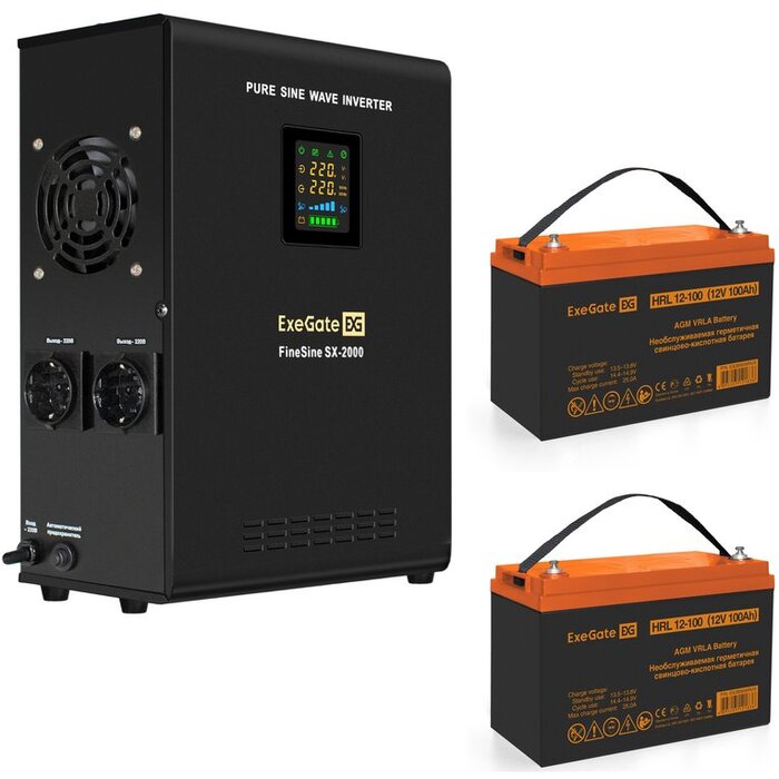 ИБП ExeGate FineSine SX-2000.LCD.AVR.2SH + 2x DTM 1255 (55Ач) №1