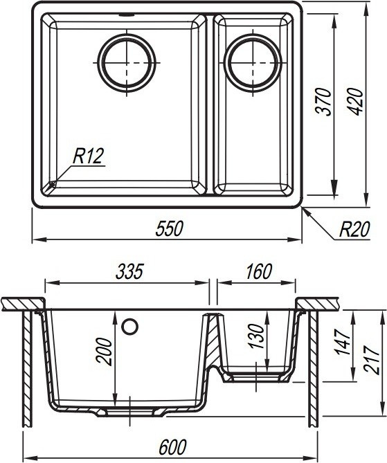 Кухонная мойка Florentina Vega 335/160  детальное изображение - 2