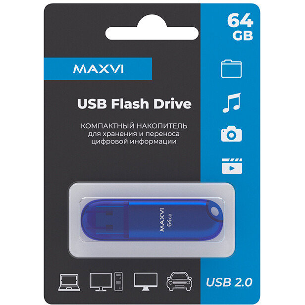 USB Flash накопитель MAXVI P1 64 ГБ, синий детальное изображение - 3
