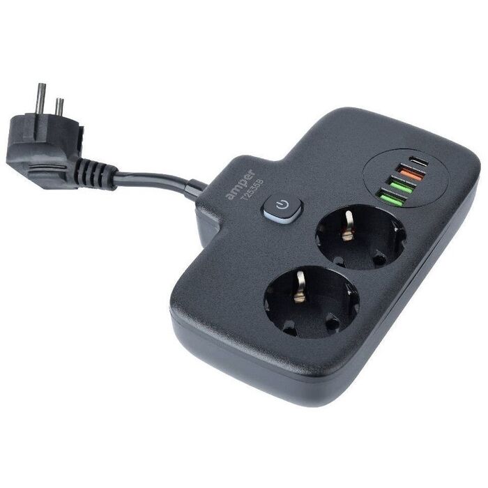 Сетевой удлинитель Amper T2535B, 0.2 м, Черный №1