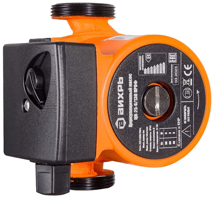 Циркуляционный насос Вихрь ЦН-25-6/130 ПРОФ, 50 л/мин, 40 мм, напор 6 м, d=32 мм, 90 Вт, Оранжевый №2