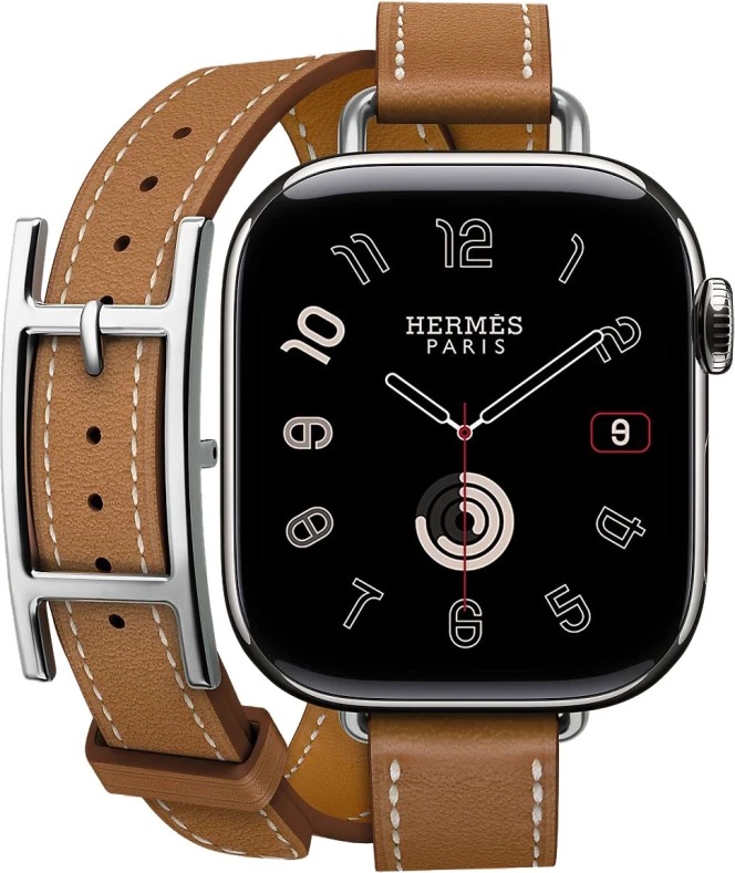 Смарт-часы Apple Watch Hermes Series 10 46 мм, Silver Titanium Case with Double Tour Hapi, Серебристый/коричневый детальное изображение - 2