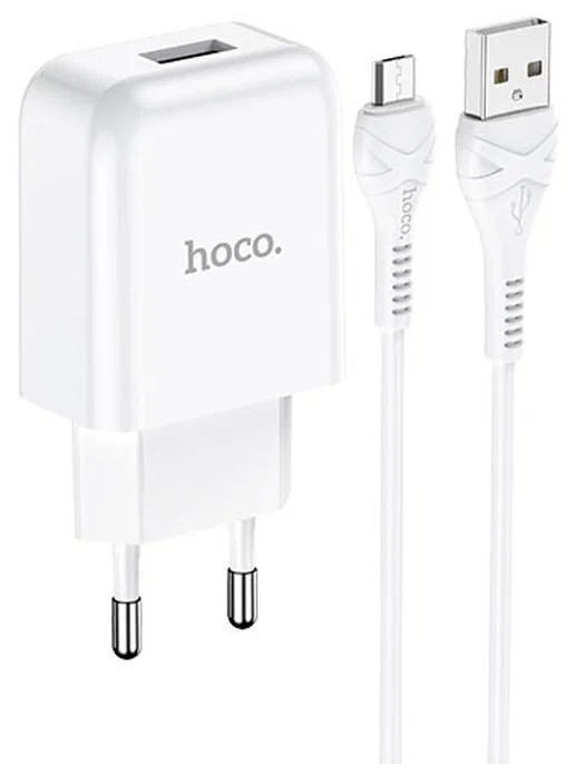 Сетевое зарядное устройство HOCO N2 + кабель MicroUSB, 1м белый детальное изображение - 3