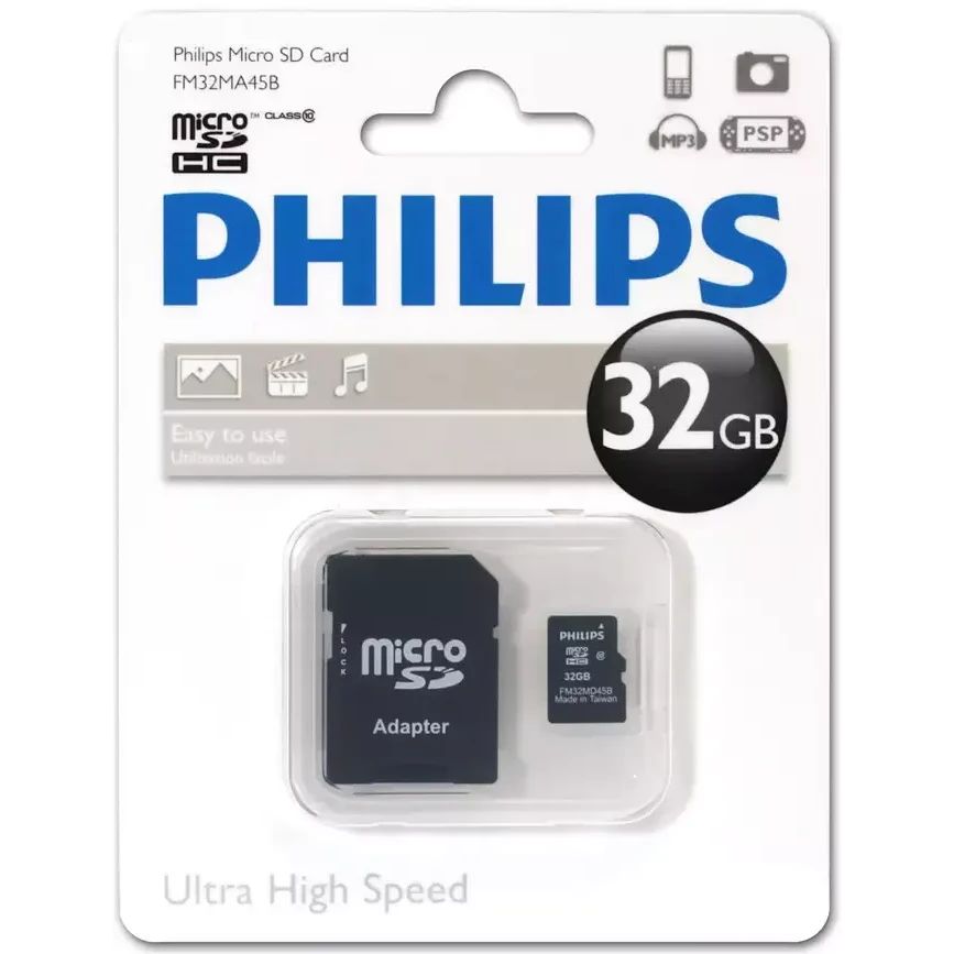 Карта памяти Philips MicroSD + SD адаптер (FM32MA45B/97), 32 Гб детальное изображение - 1
