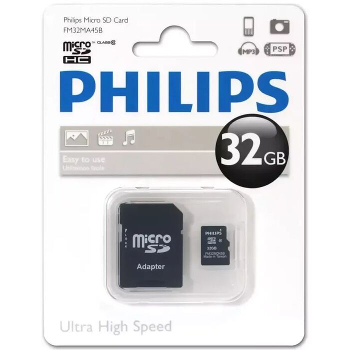 Карта памяти Philips MicroSD + SD адаптер (FM32MA45B/97), 32 Гб №1
