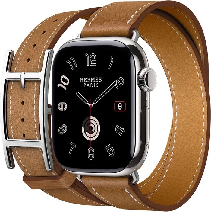 Смарт-часы Apple Watch Hermes Series 10 46 мм, Silver Titanium Case with Double Tour Hapi, Серебристый/коричневый №1