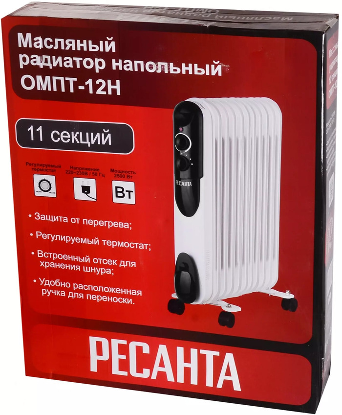Масляный радиатор Ресанта ОМПТ-12Н, 67, Белый №6