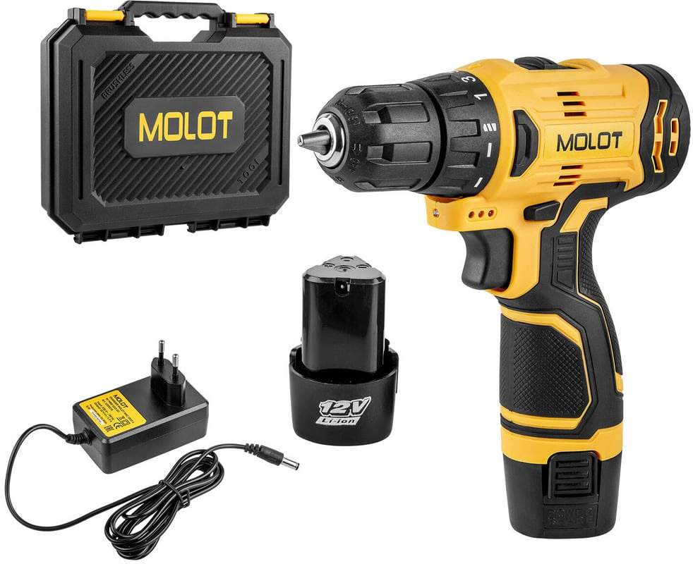 Аккумуляторная дрель-шуруповерт MOLOT MBD 1213 Dli 1335567, 12 В, 32 Нм, 2 А·ч  детальное изображение - 1