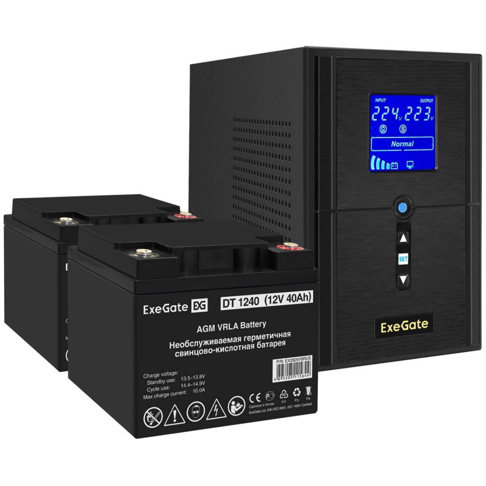 ИБП ExeGate SineTower SZ-1500.LCD.AVR.2SH.1C13.USB + 2x DT 1240 (40Ач) детальное изображение - 1