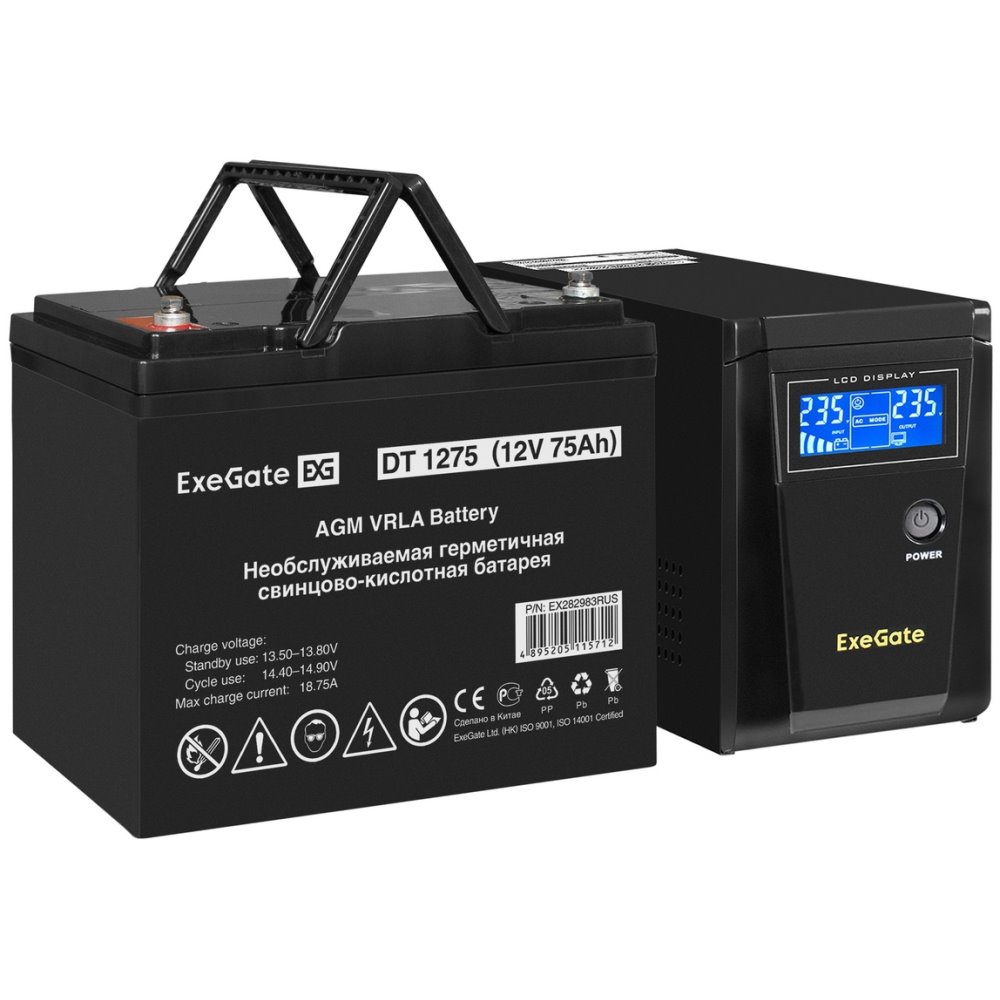 ИБП ExeGate SineTower SZ-600.LCD.AVR.1SH + DT 1275 (75Ач) детальное изображение - 1
