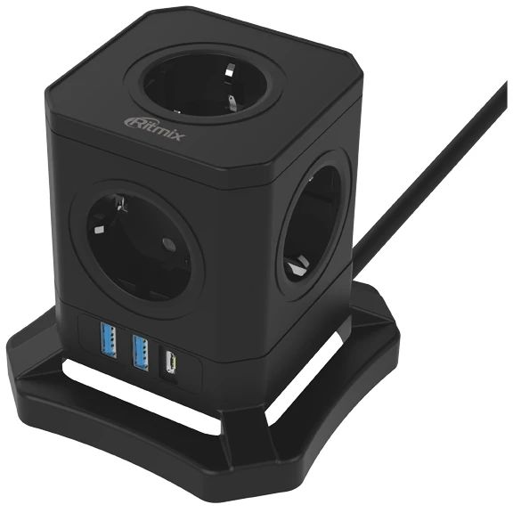 Сетевой фильтр Ritmix RM-352PD, 3 м, Черный детальное изображение - 2
