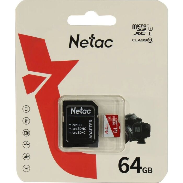 Карта памяти Netac P500 ECO MicroSD + SD адаптер (NT02P500ECO-064G-R), 64 Гб №1