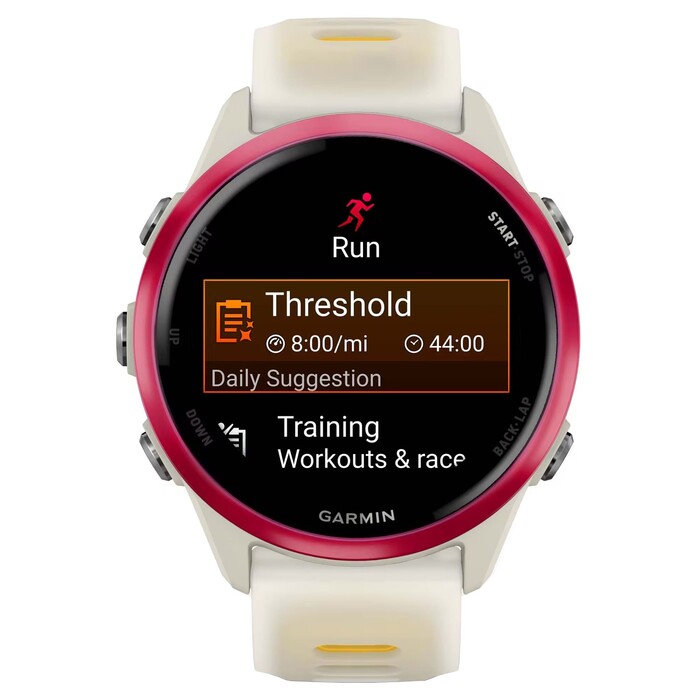 Умные часы Garmin Forerunner 570 42 мм, Слоновая кость, алюминиевый безель малинового цвета, ремешок манго/слоновая кость №2