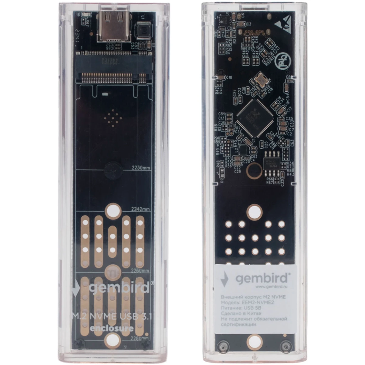 Внешний корпус для SSD M.2 Gembird EEM2-NVME-2, Прозрачный детальное изображение - 2