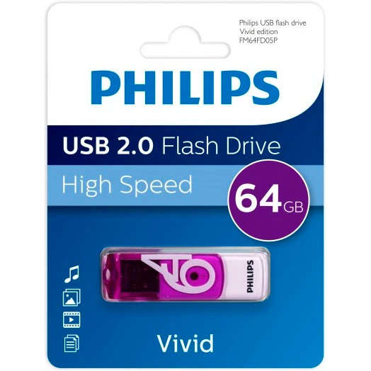 USB Flash накопитель Philips VIVID2.0 64 ГБ, фиолетовый детальное изображение - 2