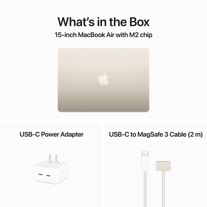 Ноутбук Apple MacBook Air 15 на M2, RAM 8 ГБ, Starlight, SSD 512 ГБ, Apple graphics 10-core детальное изображение - 6