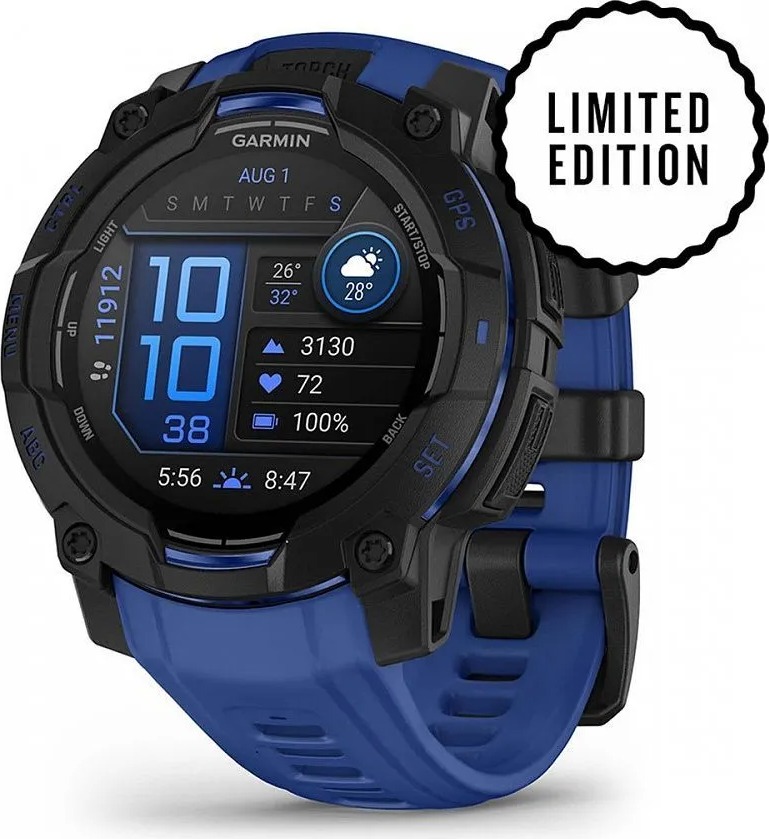 Смарт-часы Garmin Instinct 3 Amoled, Black with Black/Bolt Blue Silicone Limited edition, 45 мм, Синий детальное изображение - 2
