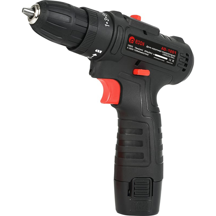 Аккумуляторная дрель-шуруповерт Edon AD-1201, 12 В, 30 Нм, 1.5 А·ч, 15417 №1