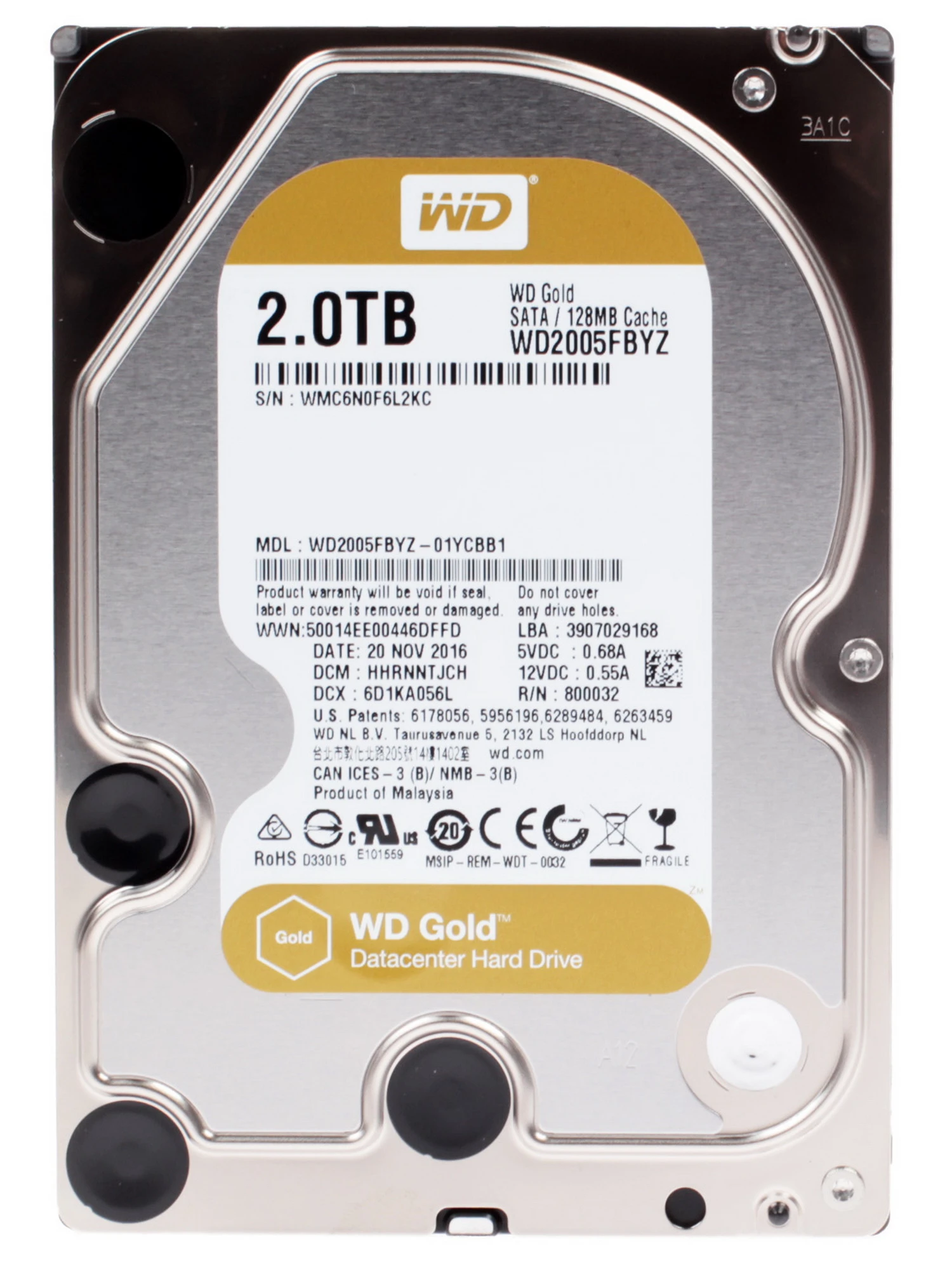 Жёсткий диск WD Gold WD2005VBYZ, SATA-III, 7200 об/мин, 2 ТБ детальное изображение - 1