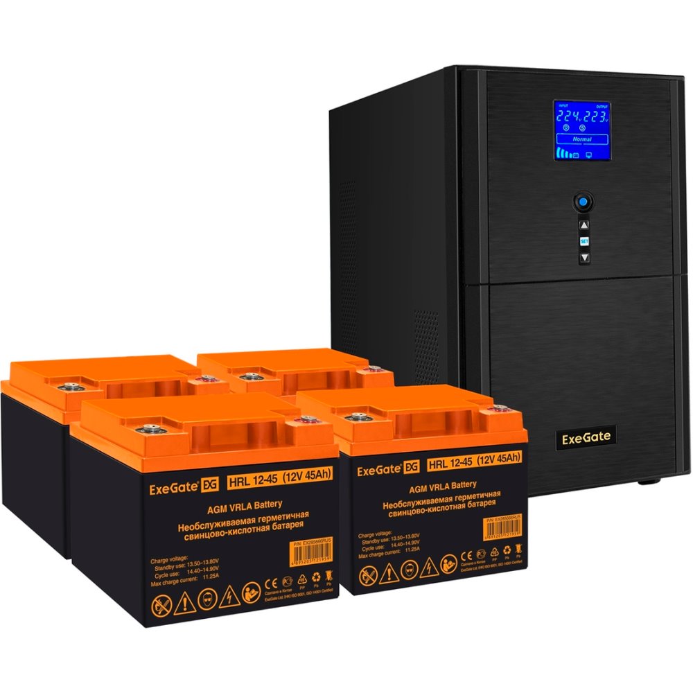 ИБП ExeGate SineTower SZ-5000.LCD.AVR.2SH.1C13.T.RJ.USB + 4x HRL 12-45 (45Ач) детальное изображение - 1