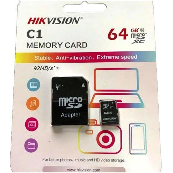 Карта памяти Hikvision C1 MicroSD + SD адаптер (HS-TF-C1/64G), 64 Гб детальное изображение - 1