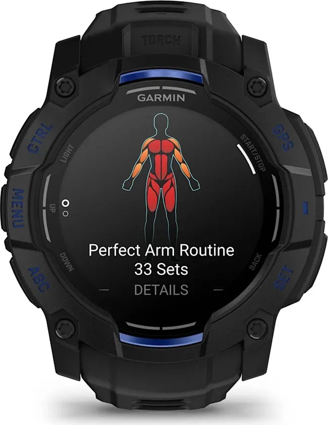 Смарт-часы Garmin Instinct 3 Amoled Black with Black/Bolt Blue Silicone Limited edition, 50 мм, Черный/Синий детальное изображение - 2