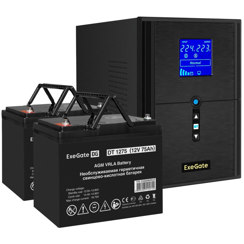 ИБП ExeGate SineTower SZ-2000.LCD.AVR.3SH.1C13.USB + 2x DT 1275 (75Ач) детальное изображение - 1