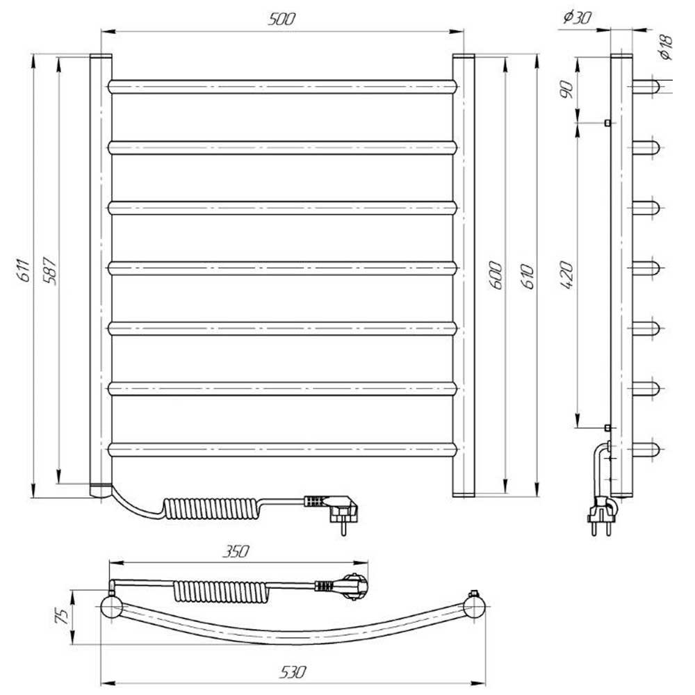 Полотенцесушитель LARIS Classic E CHK P7 L, 500x600 детальное изображение - 4