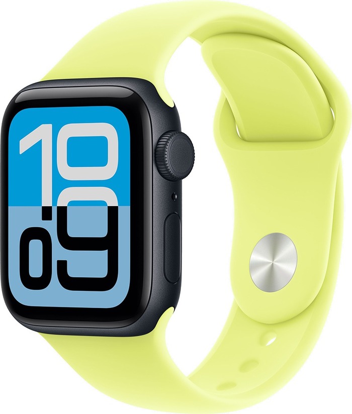 Умные часы Apple Watch SE 3 40 мм, GPS, Midnight Aluminium Case with Neon Yellow Sport Band, Полуночный черный/Неоново-желтый №1