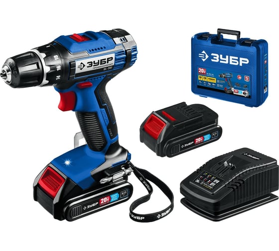 Дрель-шуруповерт ЗУБР Профессионал в кейсе DL-201-22, 20 В, 50 Нм, 2 А·ч детальное изображение - 1