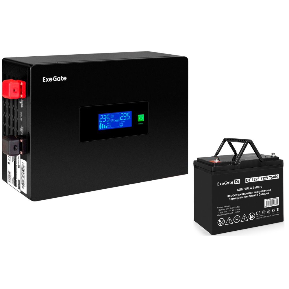 ИБП ExeGate IdealSine SR-600.LCD.2SH + DT 1275 (75Ач) детальное изображение - 1