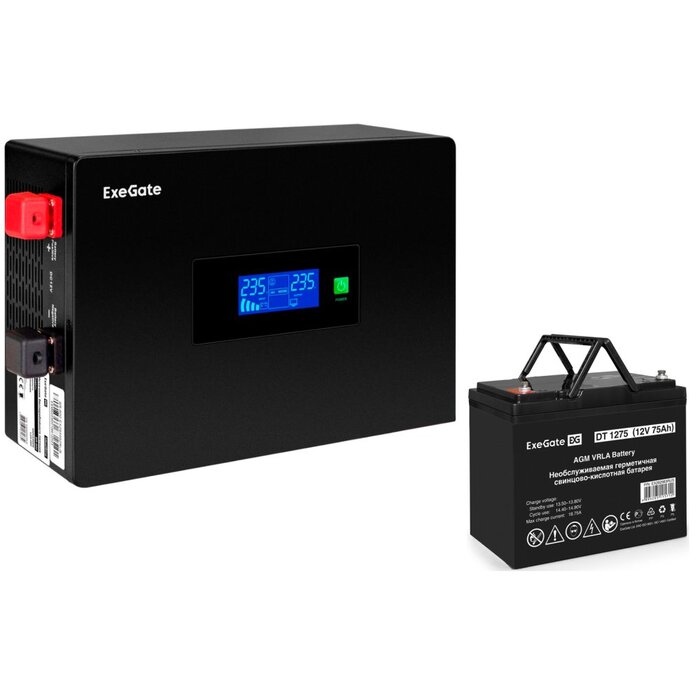 ИБП ExeGate IdealSine SR-600.LCD.2SH + DT 1275 (75Ач) №1