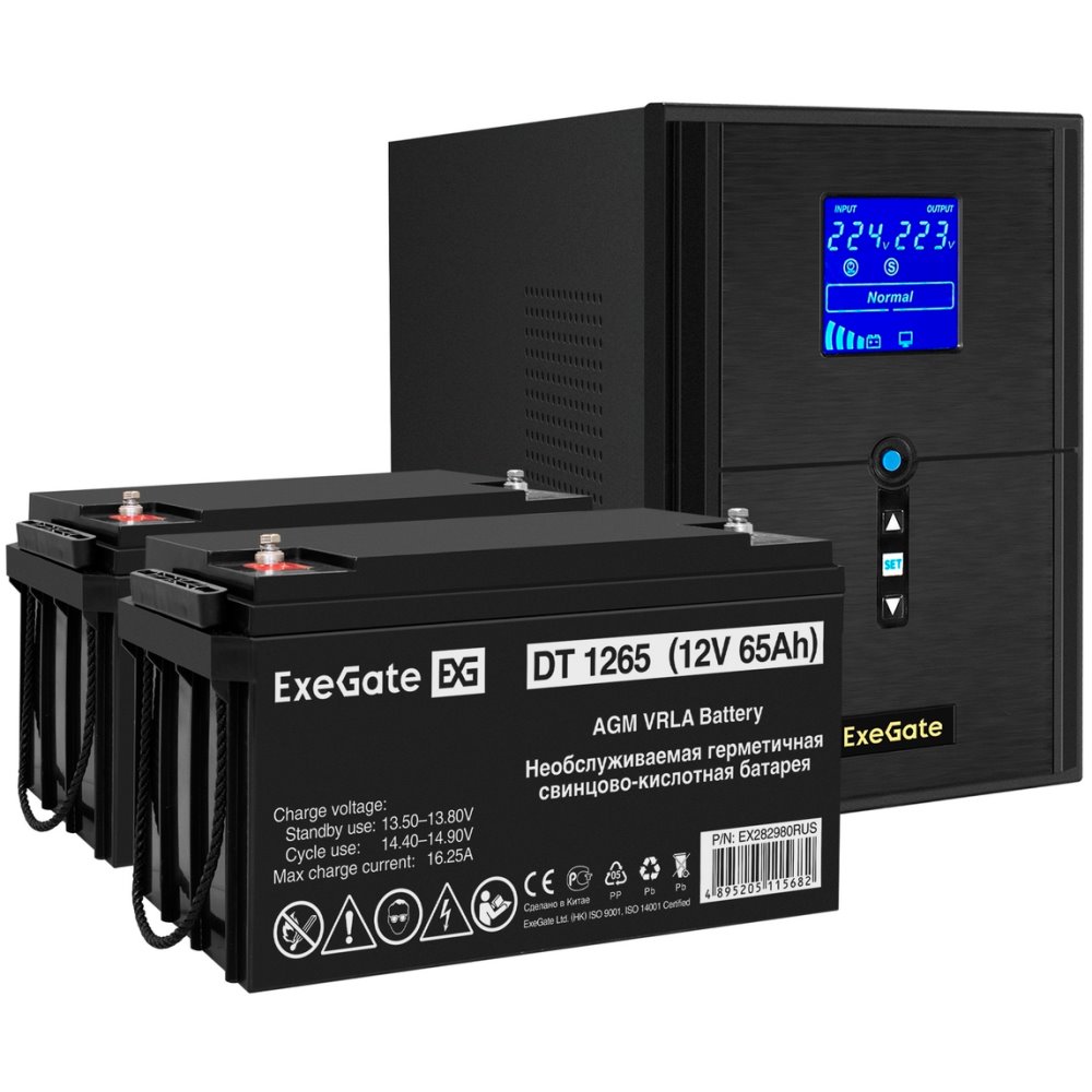 ИБП ExeGate SineTower SZ-2000.LCD.AVR.3SH.1C13.USB + 2x DT 1265 (65Ач) детальное изображение - 1