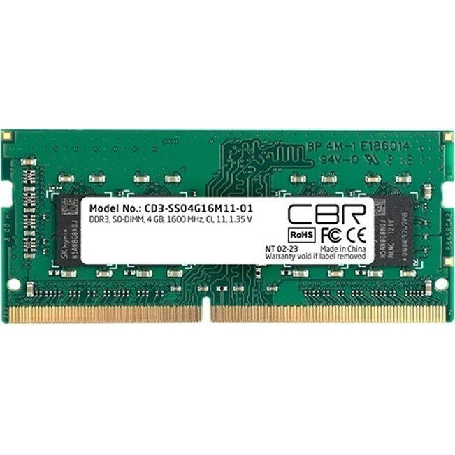 Оперативная память CBR SO-DIMM DDR-III 1600MHz, CD3-SS04G16M11-01, 4 Гб детальное изображение - 1